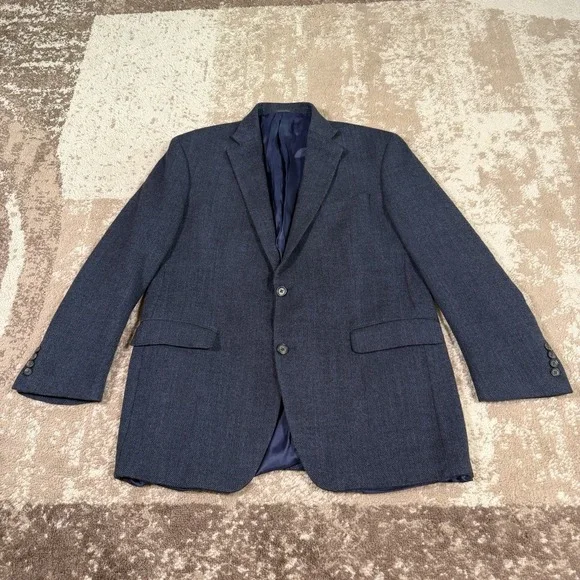 Lauren Ralph Lauren Blazer Mens 44L Blue Wool Tweed Jacket Sport Coat Business