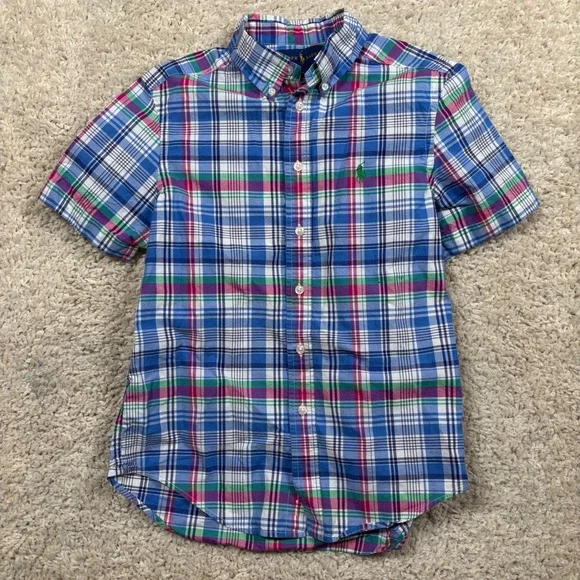 Kids Ralph Lauren Plaid Short Sleeve Button‎ Down Shirt Size M 10-12