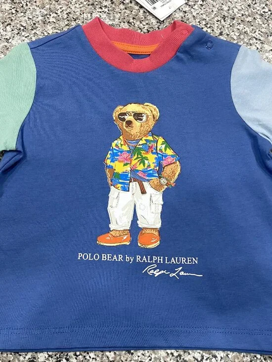 NWT $39.50 Blue Colorblock RALPH LAUREN Polo Bear Tee-9 Months