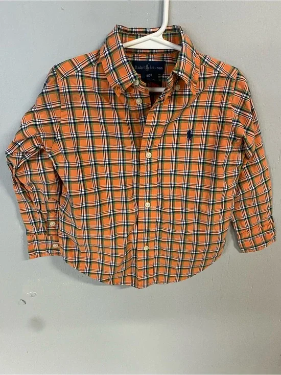 Ralph Lauren Orange Plaid Button-Down Shirt for Kids Boys size 3T