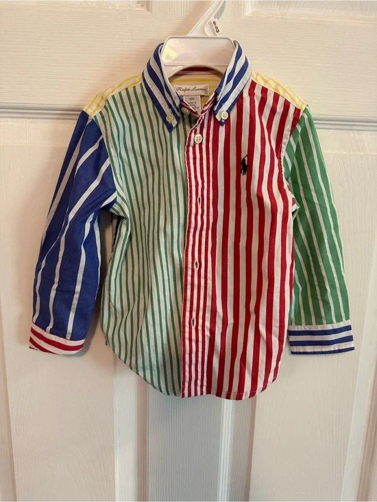 Ralph Lauren Multistripe Button-Down Shirt in Red, Green & Blue