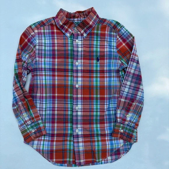 Ralph Lauren Boys Size 5 Multicolor Madras Plaid Button Down Shirt Long Sleeve
