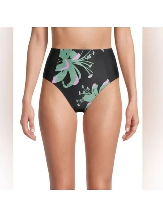 NWT Tanya Taylor Kaia High Rise Bikini Bottom In Black Green Floral Tropical 1X