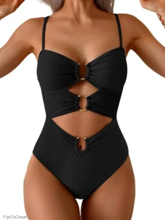 Women's One Piece Swimsuit Cutout Monokini Adjustable Straps Removable Cups
