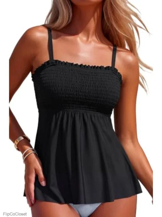 Bandeau Tankini Top with Removable Straps and Pads, Tummy Control