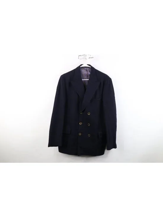 Vtg 70s Streetwear Mens 38L Wool Burlap Double Breasted Suit Blazer Jacket USA