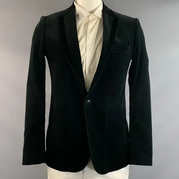 KIRYUYRIK Chest Size XXL Black Cotton Peak Lapel Sport Coat
