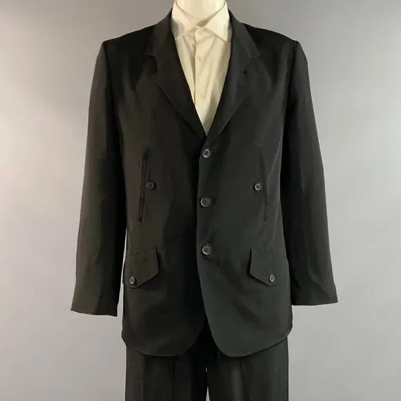 YOHJI YAMAMOTO Chest Size 42 Black Triacetate Blend Double Breasted 34 31 Suit