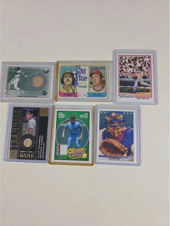 6 Card (MEM) Lot Baseball - HOF NM Autos Jersey Bat Mike Schmidt Alan Tramell ++