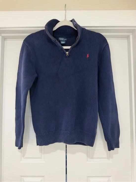Ralph Lauren Navy Half-Zip Sweater with Red Pony