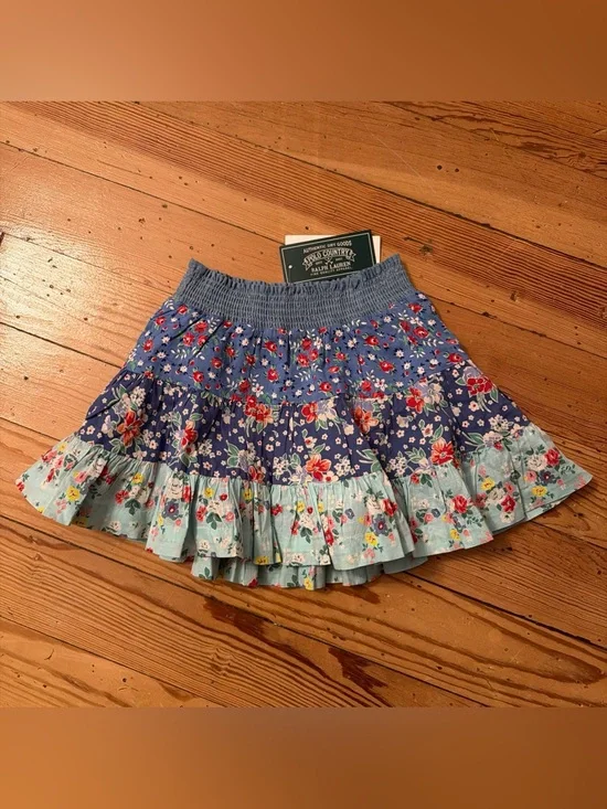Polo Country Ralph Lauren Floral Tiered Cotton Skirt New 3t 100% Cotton Girls