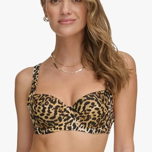 DKNY Leopard Print Bikini Top in Tan and Black