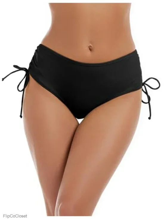 Mid Waisted Full Coverage Swim Bottoms with Adjustable Tie Side