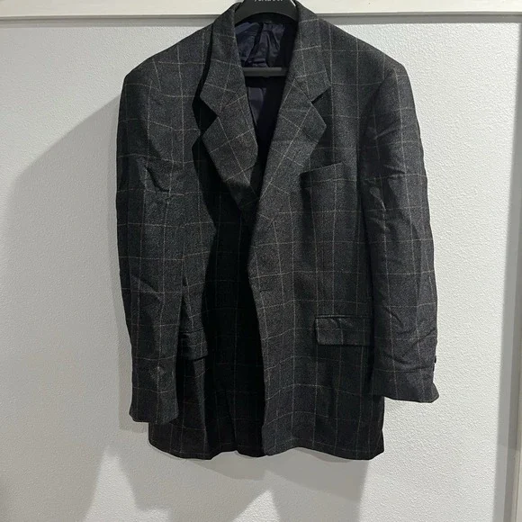 Ermenegildo Zegna Spiritoso Wool Cashmere Glen Plaid Windowpane Blazer 42R READ
