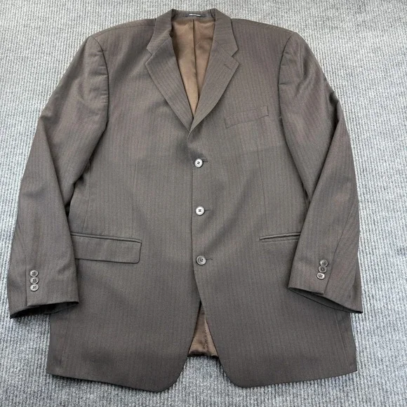 Brandini Blazer Mens 48L Brown Herringbone 3 Button Sport Coat Notch Lapel‎