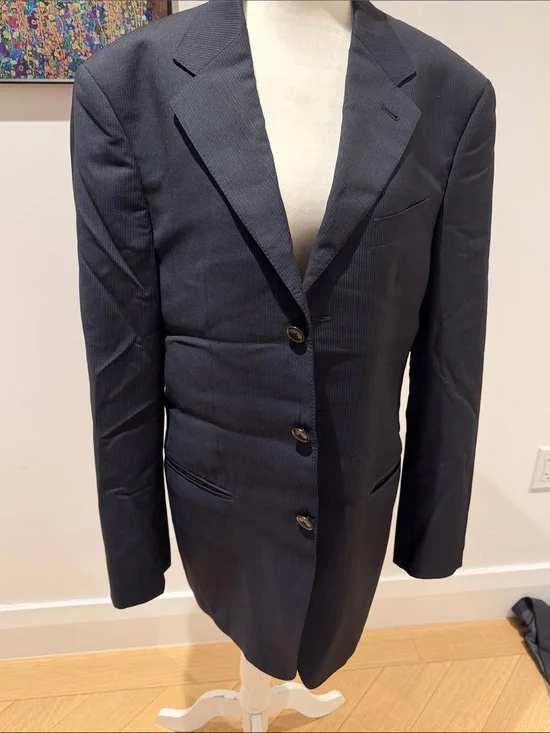 Armani Collezioni Men’s Navy Tonal Pinstripe Suit Jacket 40R Made in Italy