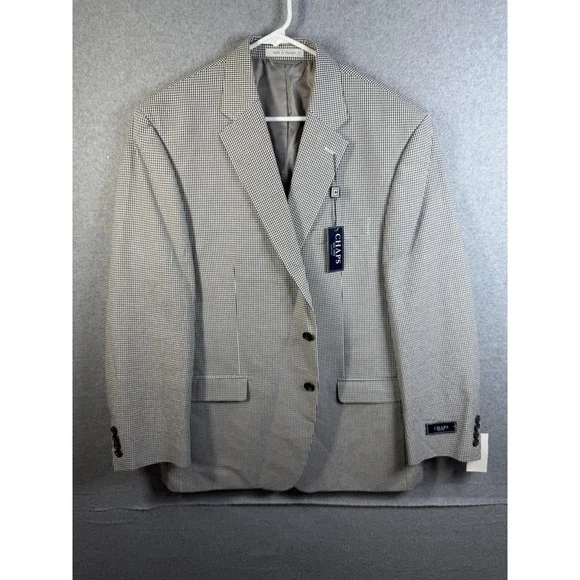 Chaps Blazer Mens 44‎ Black White Check Cotton Sport Coat Jacket Regular Classic