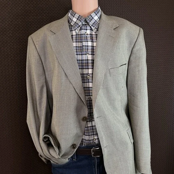 Vintage Oak Creek Sport Coat Mens 44R Beige Wool Houndstooth‎ Blazer USA MADE