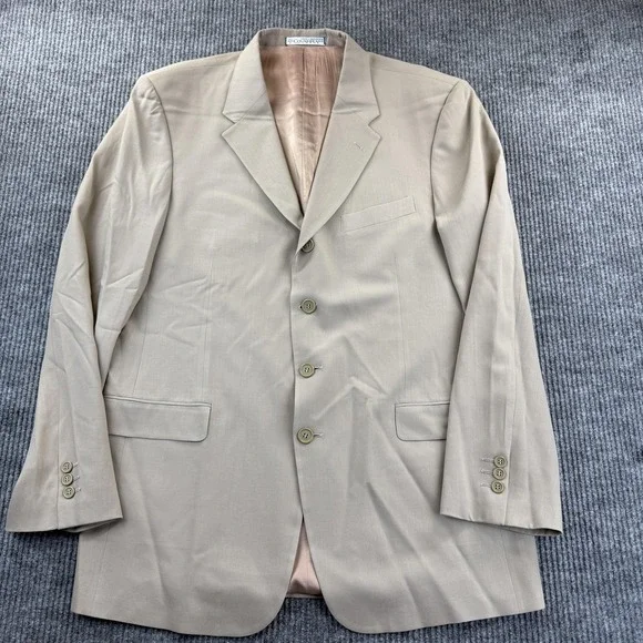 Covarra Blazer Mens 42L Beige 4 Button Sport Coat‎ Notch Lapel Wool Suit Jacket