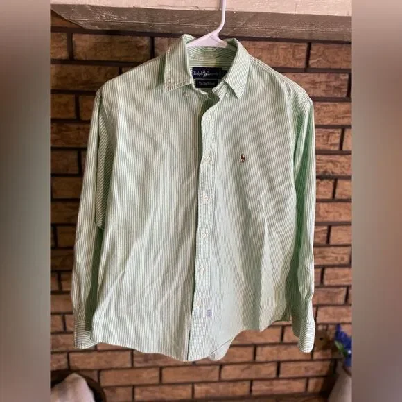 Green and white‎ striped ralph lauren button down