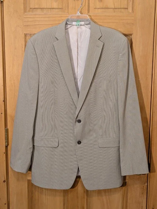 Calvin Klein Blazer Men's 42L Jacket Tan Cream Stripe Polyester Spandex Summer