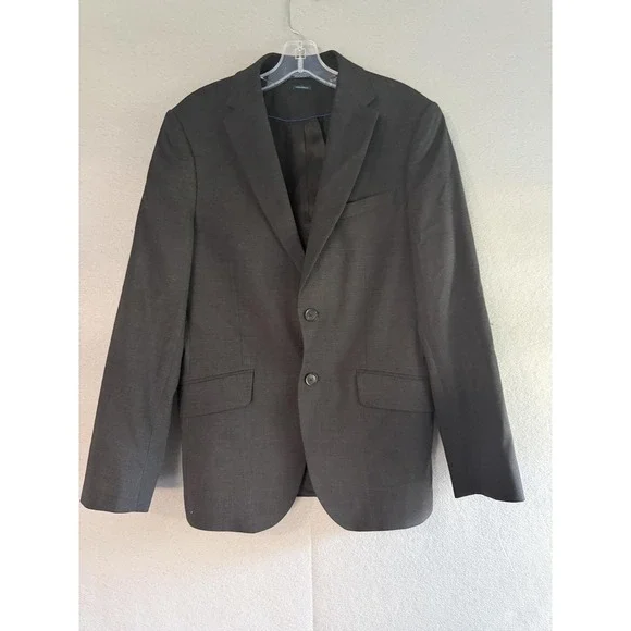 Perry Ellis Suit Jacket Mens 38S Gray Wool Stretch 2 Button Formal Business