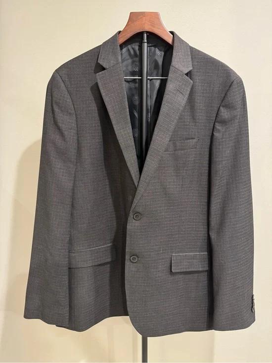 Vince Camuto Wool Moden Fit Plaid 2 Button Blazer Size 42R Slim Fit Gray Blue