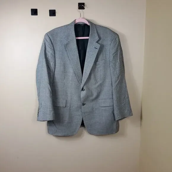 Jos. A. Bank Silk & Wool Blend Black Houndstooth Sportscoat Sizr 44R