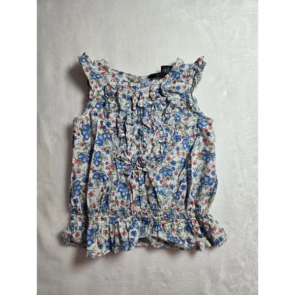 Ralph Lauren Girls 3T Ruffle‎ Smocked Cotton Sleeveless Top Preppy Shabby Chic