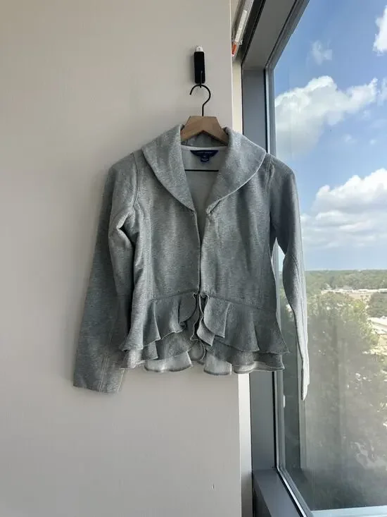 Ralph Lauren Gray Long Sleeve Ruffle-hem Jacket Kids Size 16 XL