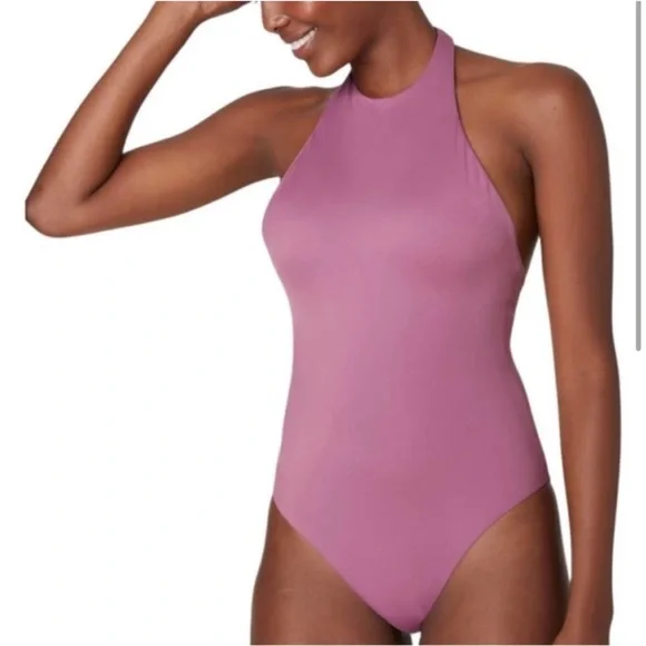 Andie The Luzon‎ One-Piece Halter Swimsuit Cactus Flower Purple Mauve Size L