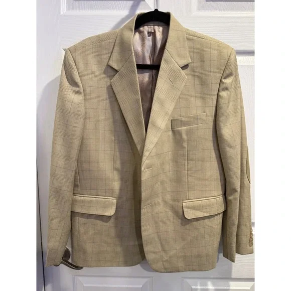 Tariq Fitwell‎ Tailors Mens Tan Glen Plaid Blazer Elbow Patches Bespoke 42R