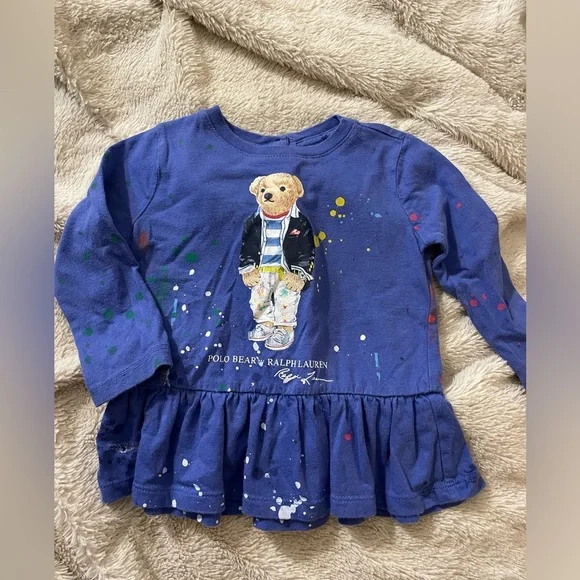 EUC Polo Ralph Lauren Paint Splattered Polo Bear Tunic