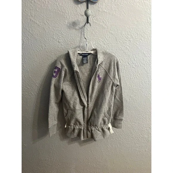 Girls gray hooded zip‎ up jacket Ralph Lauren size 6