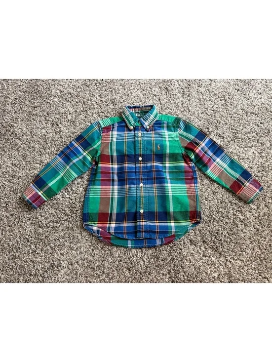 POLO Ralph Lauren Boy's Size 3T Multicolor Plaid 100% Cotton Long Sleeve Shirt