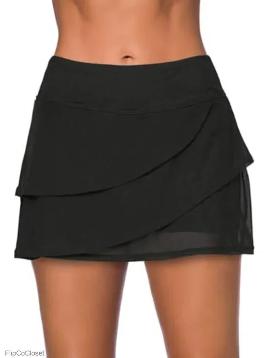 Women's Mesh Ruffle Swim Skirt 3-Layer Tummy Control Skort Bottom