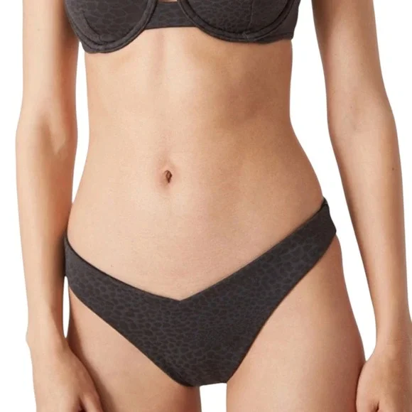 Onia Feline Texture Black V-Front High Leg‎ Bikini Bottom Women's Size Small NWT
