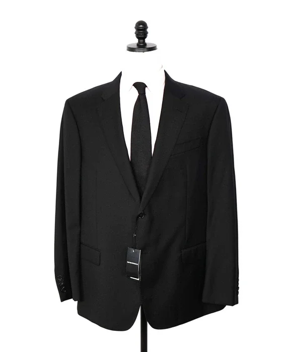 $1,495 EMPORIO ARMANI - Solid Black 130's Wool Blazer - 48R