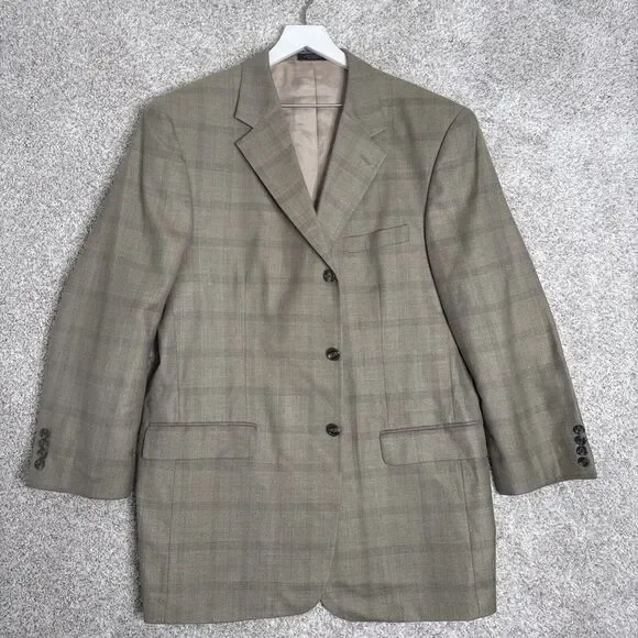 Donald Trump‎ Signature Collection Suit Jacket Mens 44L Tan Plaid Wool/Silk