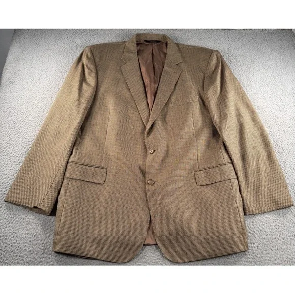 Jos A Bank Reserve Blazer Mens 48L Brown Silk Wool Houndstooth Sport Coat