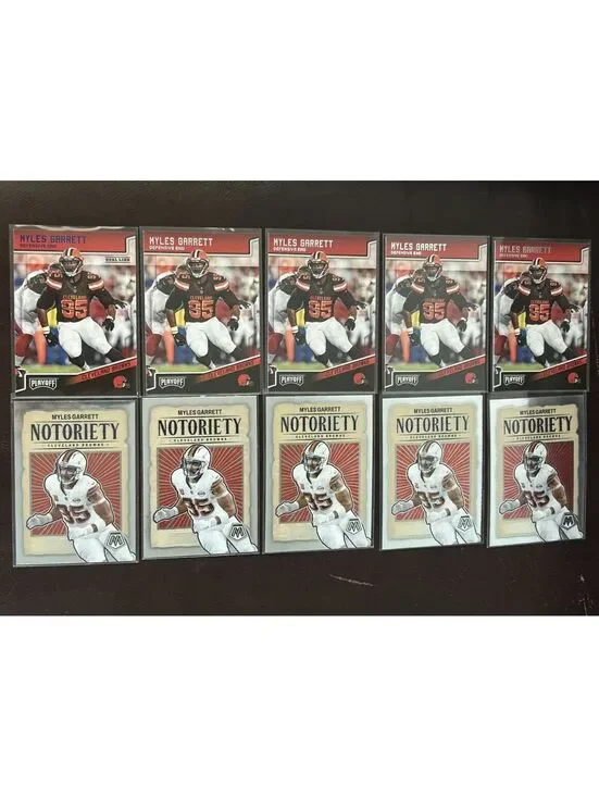 MYLES GARRETT PANINI PLAYOFF/NOTORIETY NM LOT OF 9 + BLUE GOAL LINE INSERT