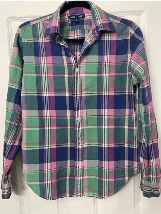 Ralph Lauren Boys Plaid Button-Down Shirt in Pink, Green & Blue