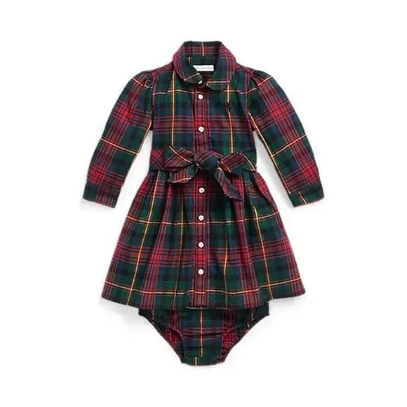 Ralph Lauren Red Green plaid dress sz 12 m Polo Shirtdress long sleeve dress