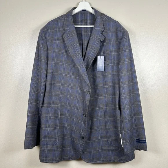 Stafford Men's 52R Sport Coat Gray Multi Plaid Wool‎ Blend Classic Fit Blazer