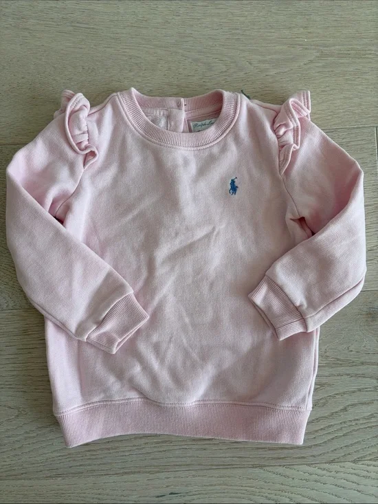 Ralph Lauren Light Pink Ruffle Shoulder Sweatshirt with Blue Pony