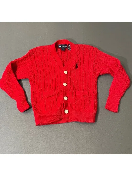 Ralph Lauren Red Cable Knit Cotton Cardigan Toddler Sweater 2T