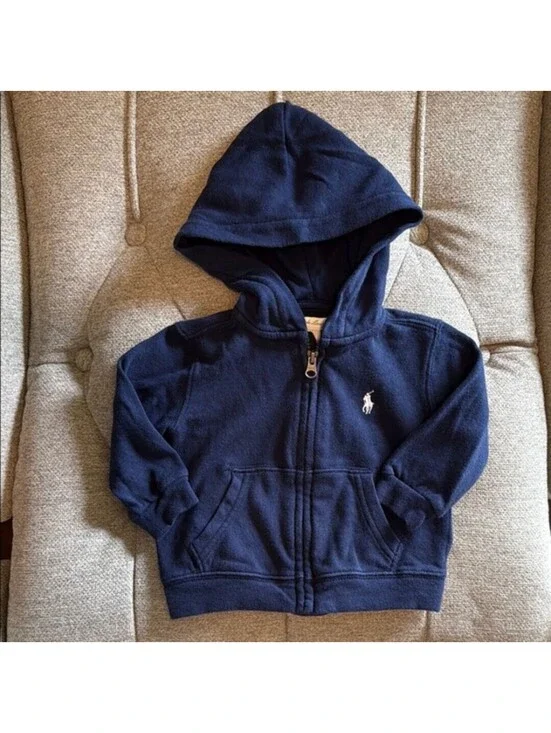 Ralph Lauren Full Zip Hoodie Sweatshirt 6 Months Navy Blue Boys Girls Unisex