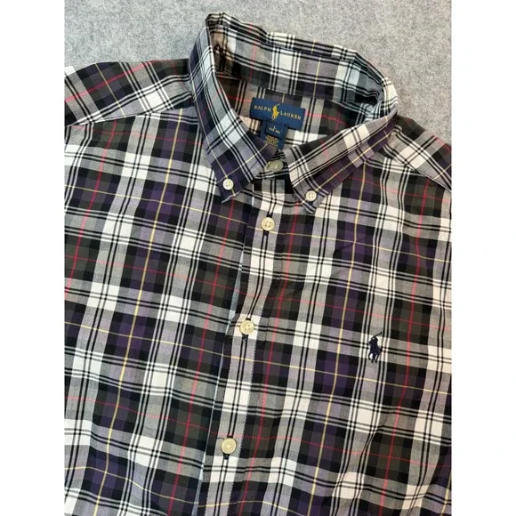 Ralph‎ Lauren Kids Boys L 14-16 Plaid Button Down Shirt Purple Black Long Sleeve