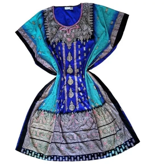SANTÈ CLASSICS Blue/Green Kaftan‎ Beach Swimsuit Cover-up OS