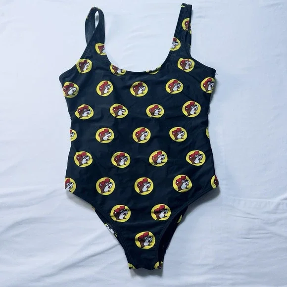 Buc-ee's Women's Small Black Logo Print One Piece Swimsuit‎ Bathing Suit Bucees